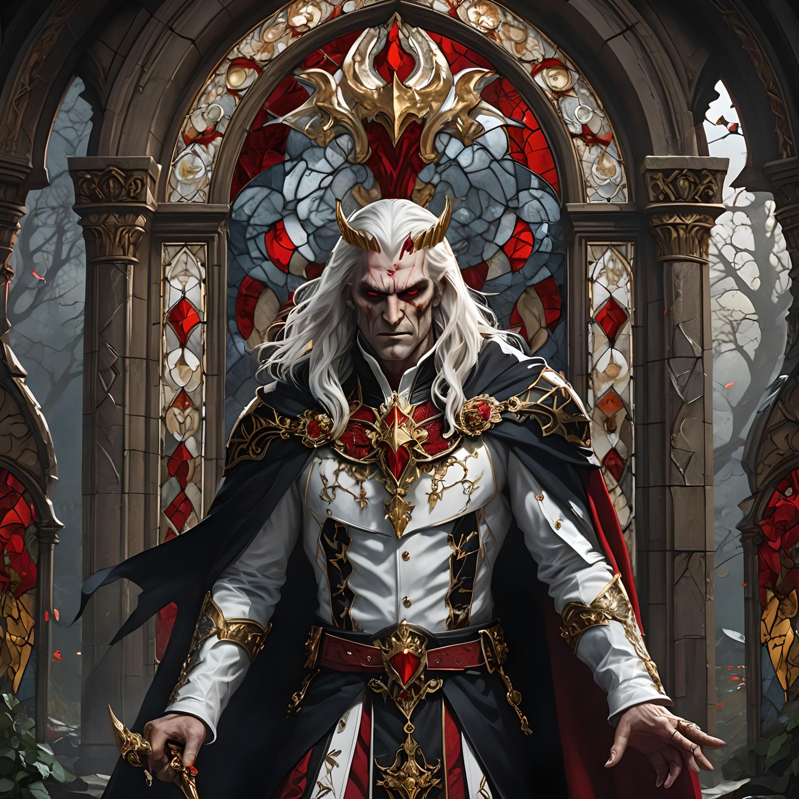 Stained Glass Vampire King Warrior with Sword