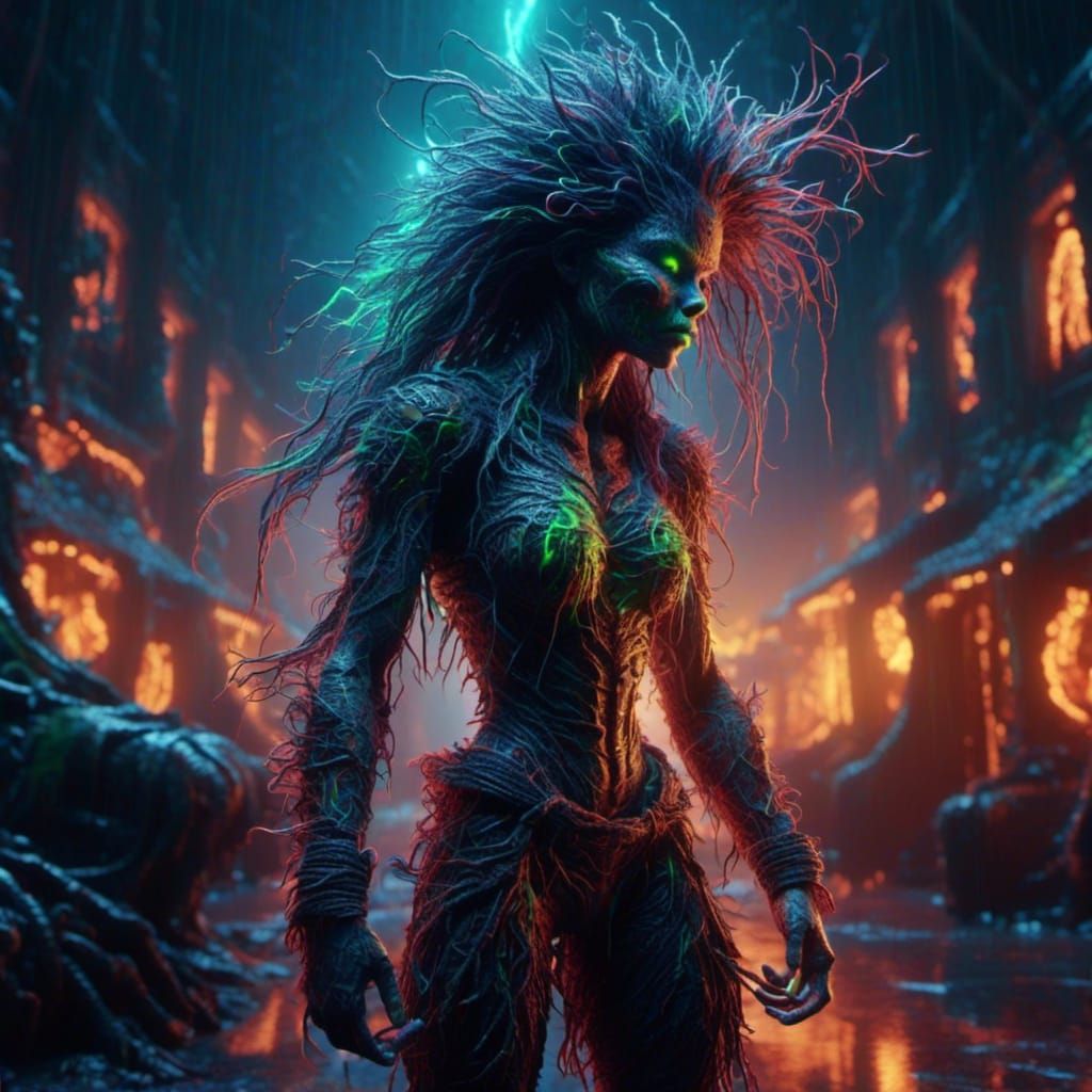 Thorn Woman in Giger Style with Bokeh Lights