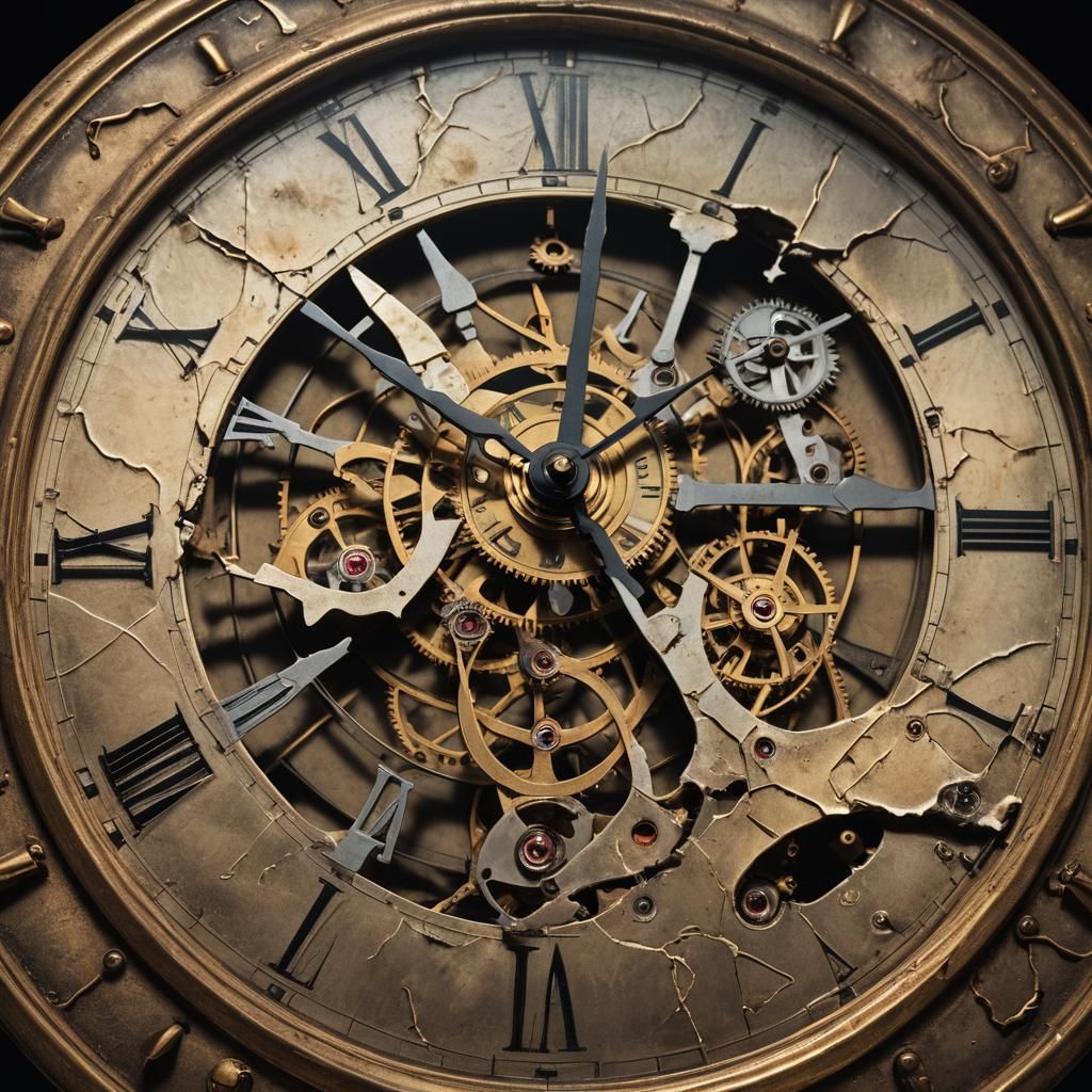 Surreal Old Clock in Dim Attic, Salvador Dali-Inspired