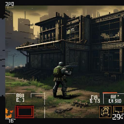 Pixelated Post-Apocalyptic FPS Game View