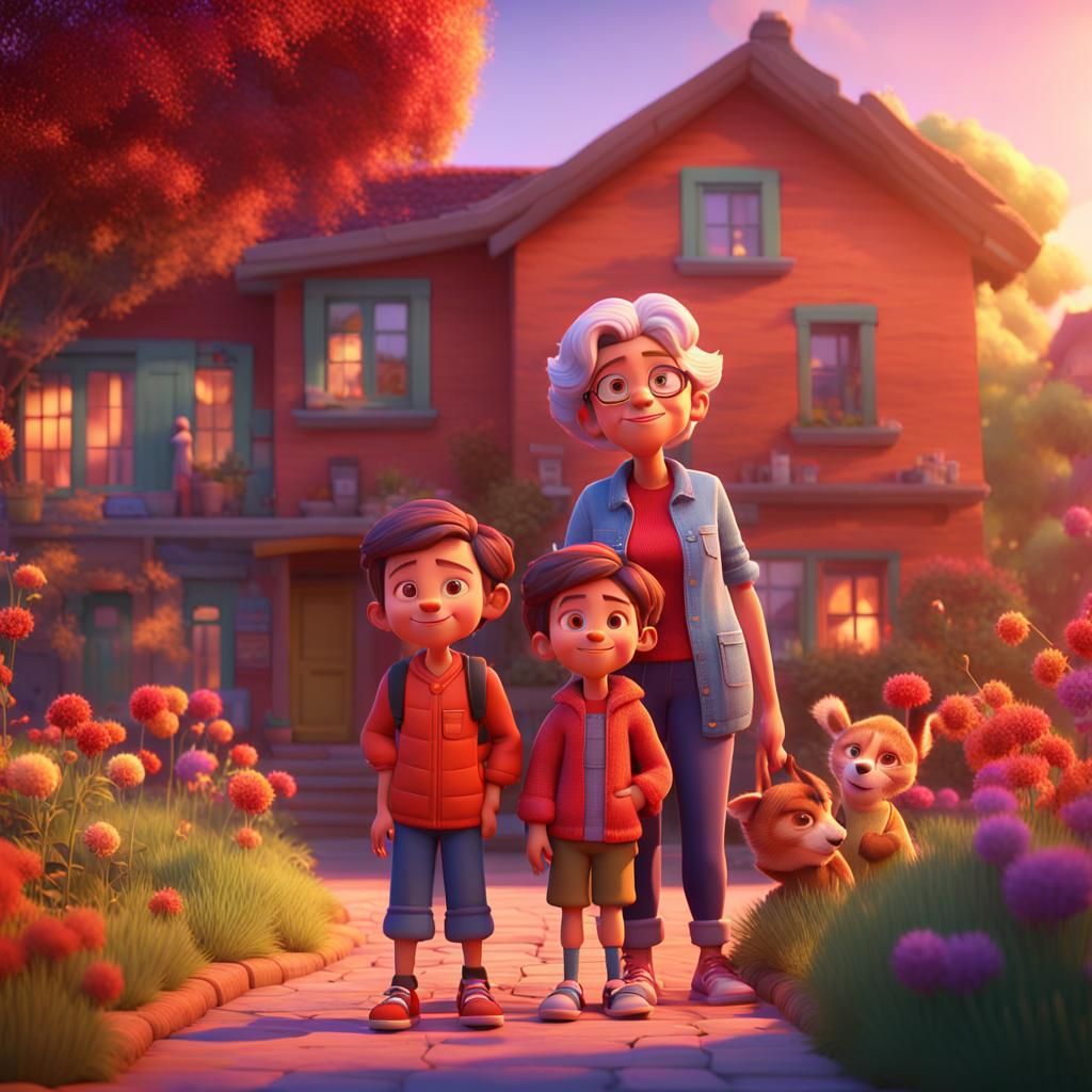 Heartwarming Family Portrait in Pixar Animation Style