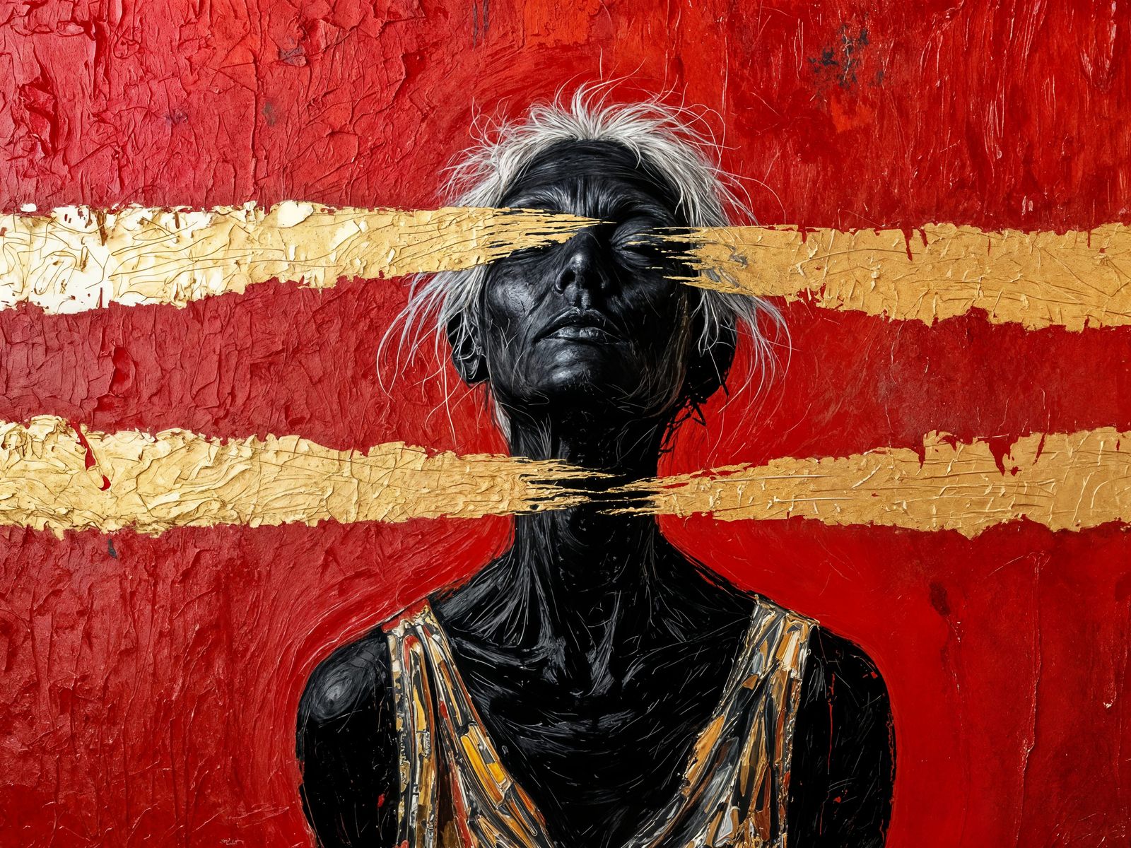 Vibrant Red Background with Gold Accents in Textured Acrylic...