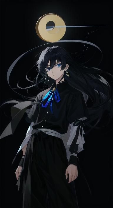 Boy with Crescent Moon Earrings and Flowing Hair