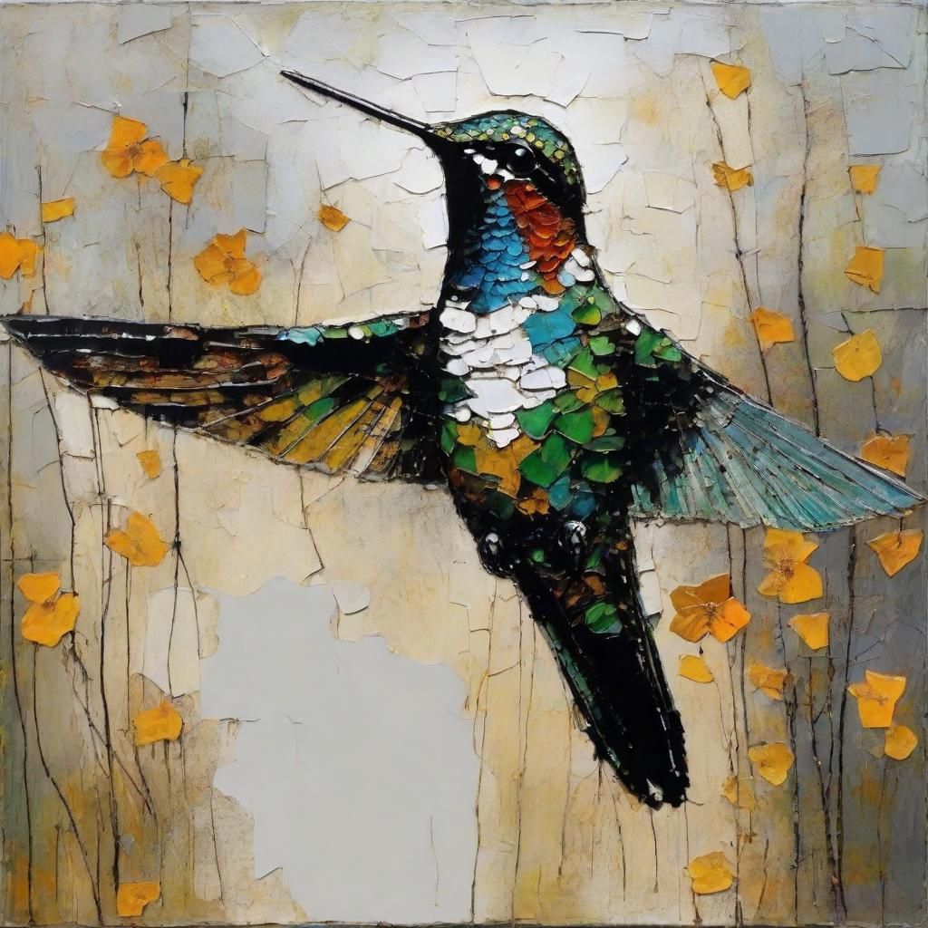 Embellished Hummingbird in Cinematic Mixed-Media Style