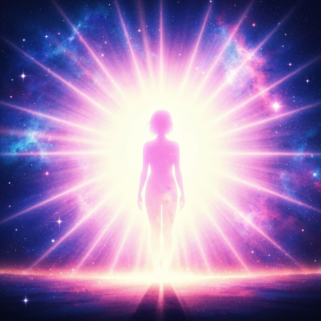 Ethereal Silhouette in Radiant Light: Inner Peace and Cosmic...