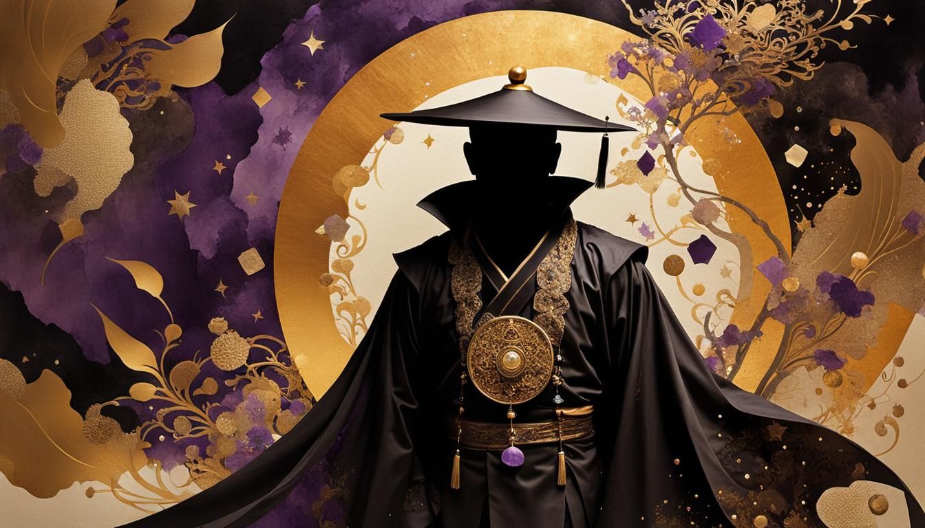 Magician with Crystal in Chinese Ink Brush Style