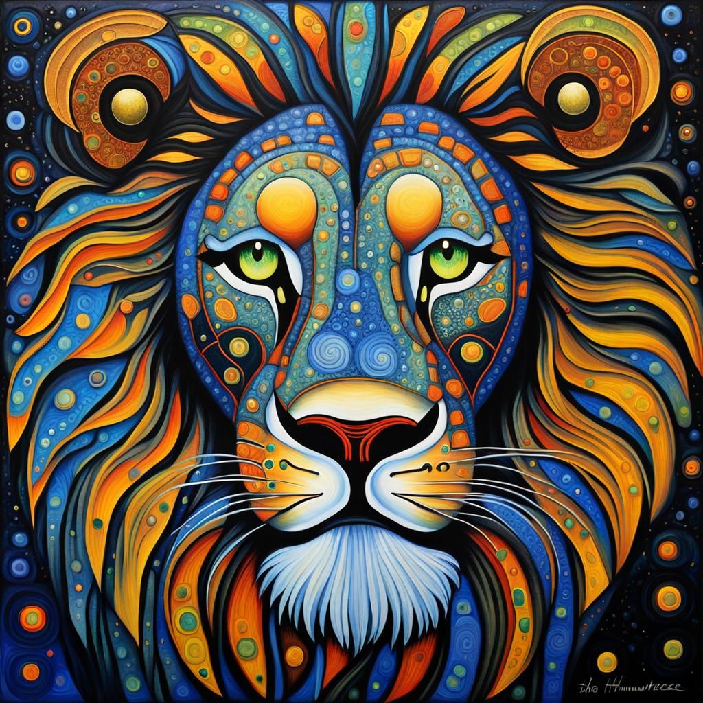 Mystic Lion in Expressionist Oil Painting Style