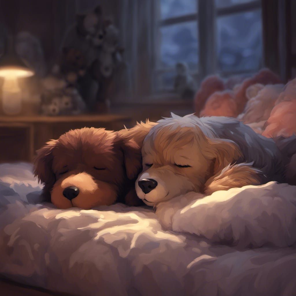 Sleeping Dog in Bed: Anime Style