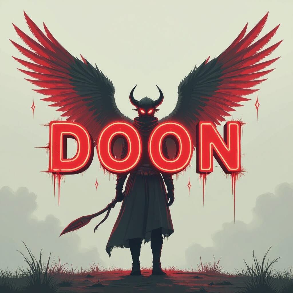 Winged DOON Letters in Futuristic Digital Art Style