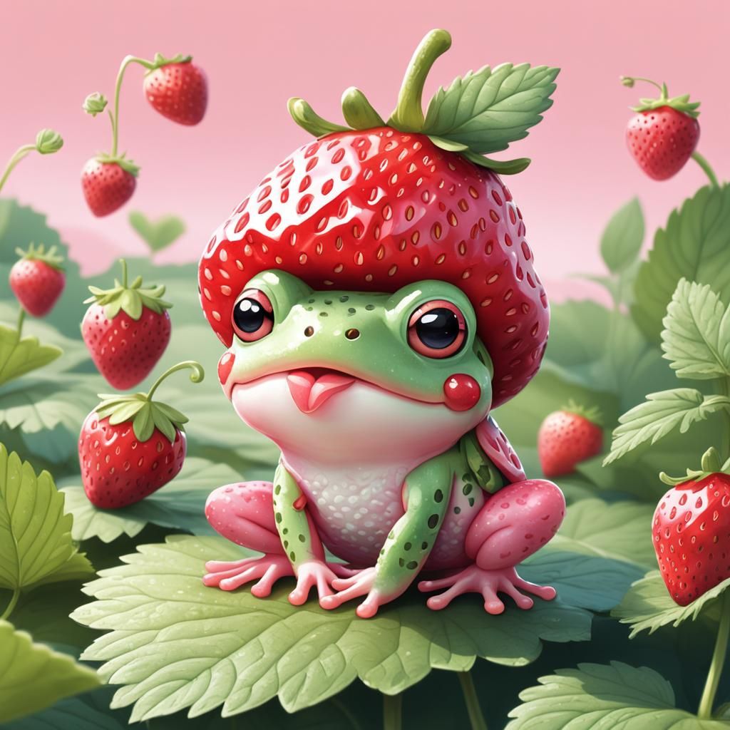 Adorable Strawberry Frog Cartoon in Anime Style