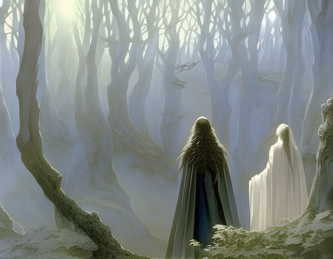 Retro Fantasy Witch Confronts Forest Spirit