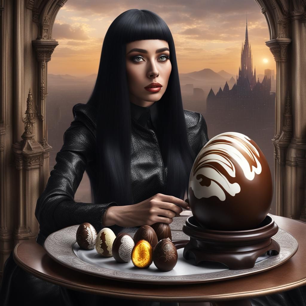 Woman with Platinum Hair and Chocolate Egg
