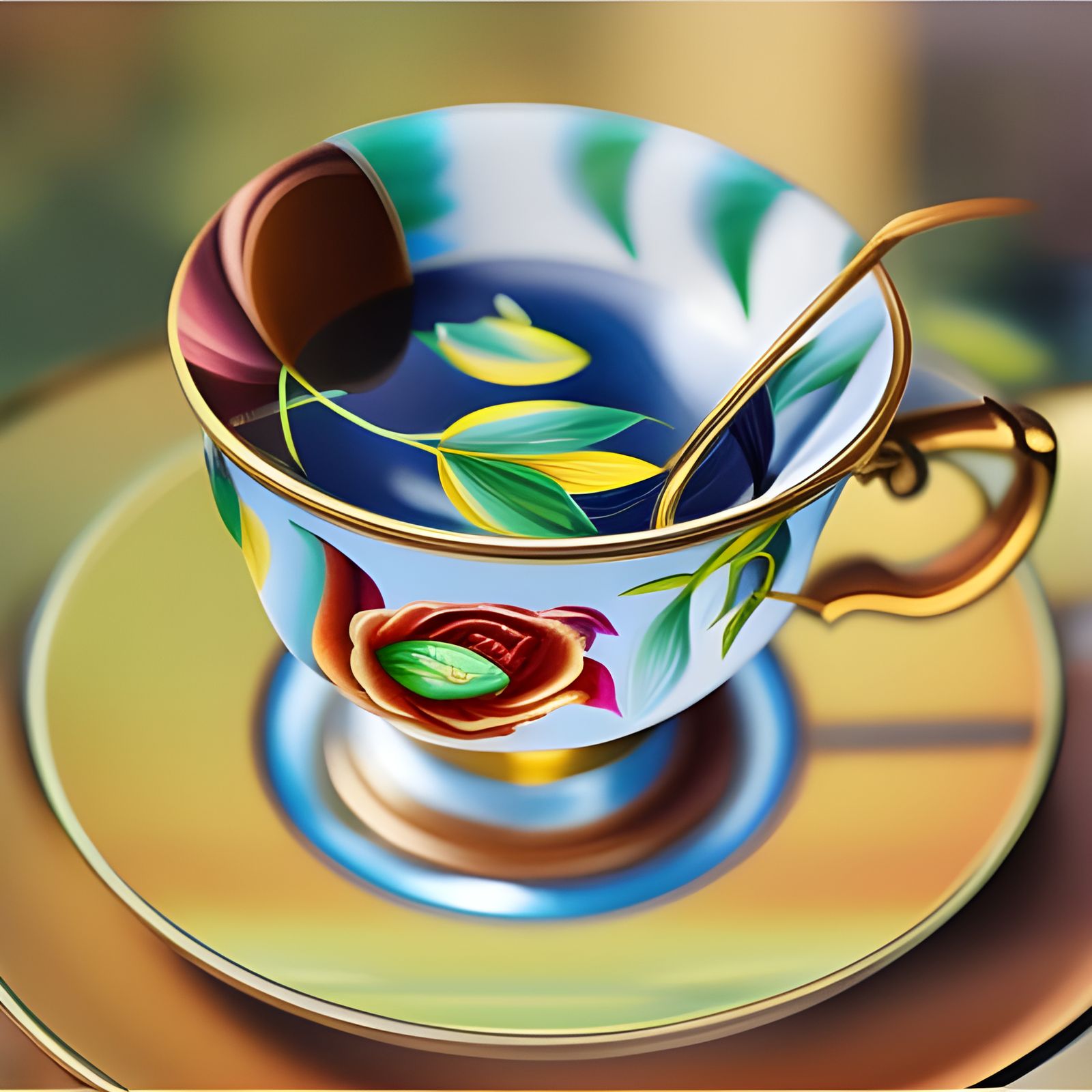 Surreal Art Deco Teacup in Hyperrealistic Detail