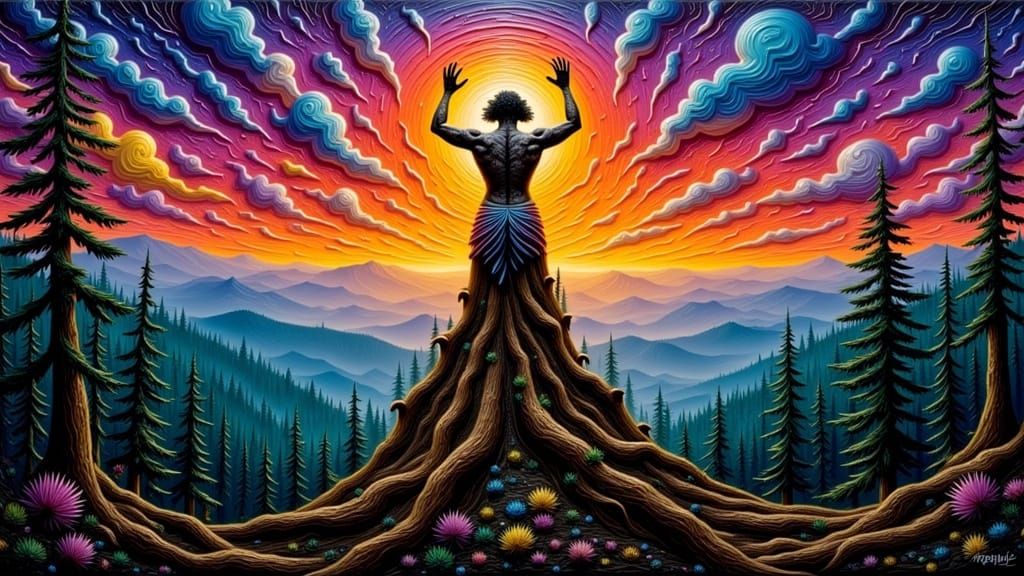 Fractal Shaman Summons Lightning in Impasto Dreamscape