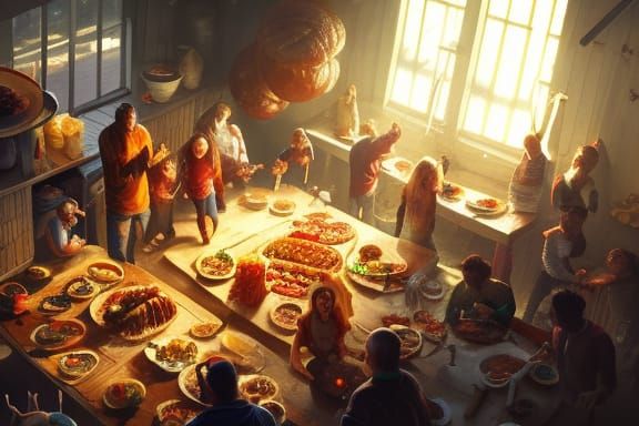 Festive Family Feast in Art Nouveau Style