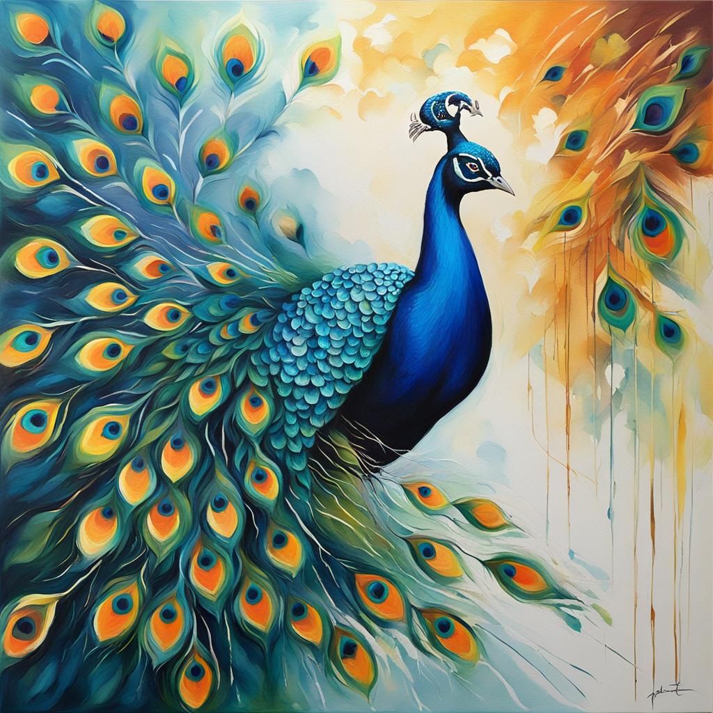 Elegant Peacock: Abstract Acrylic Painting on Canvas