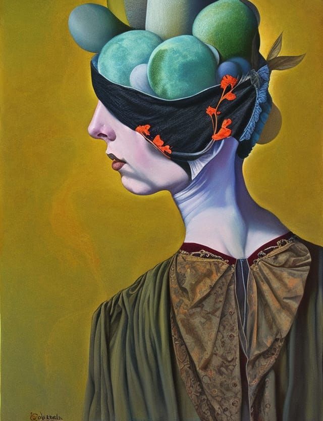 Crowned Figure in Surreal Mixed Media Art