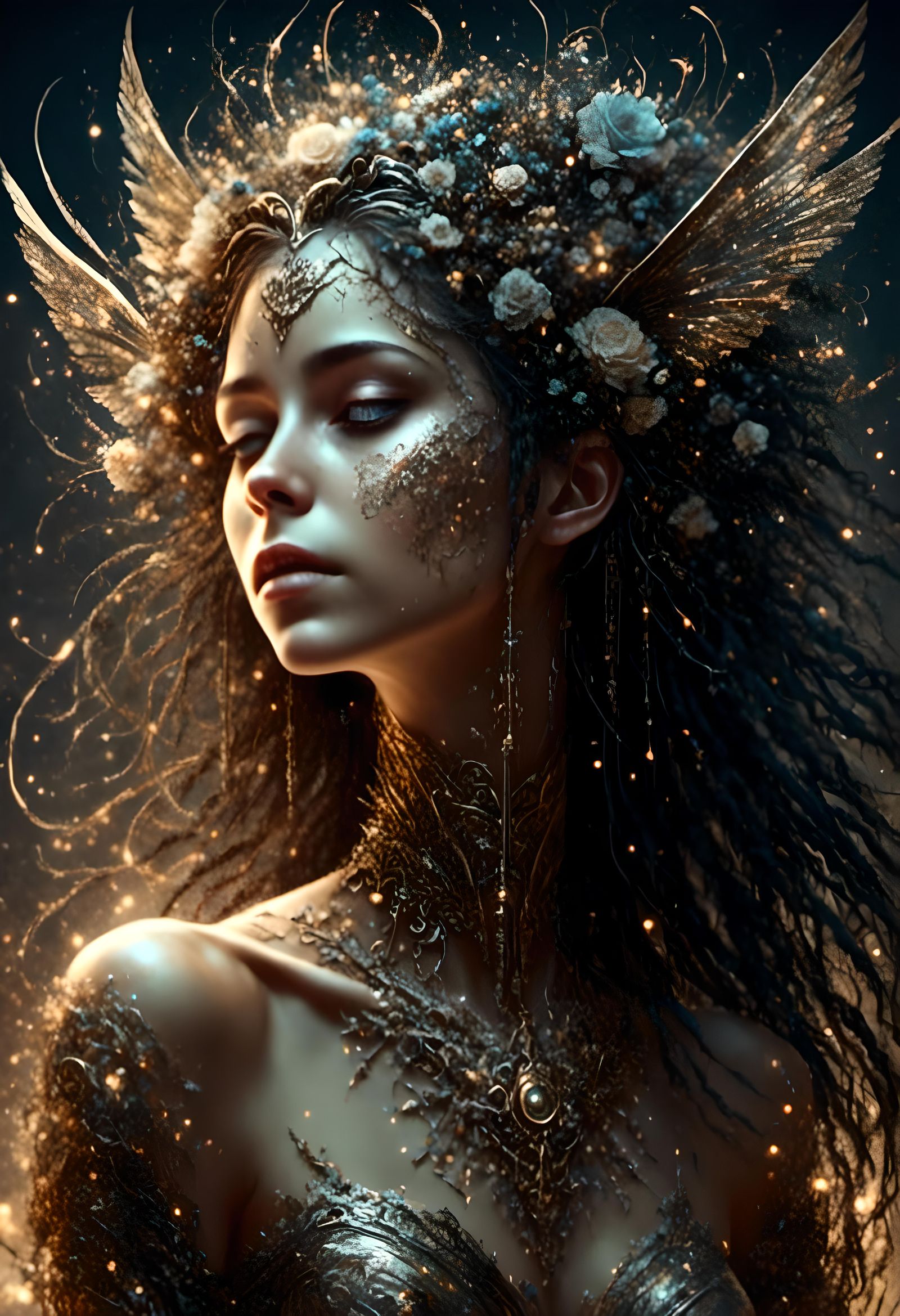 Woman in 3D Paper Style Bathed in Light