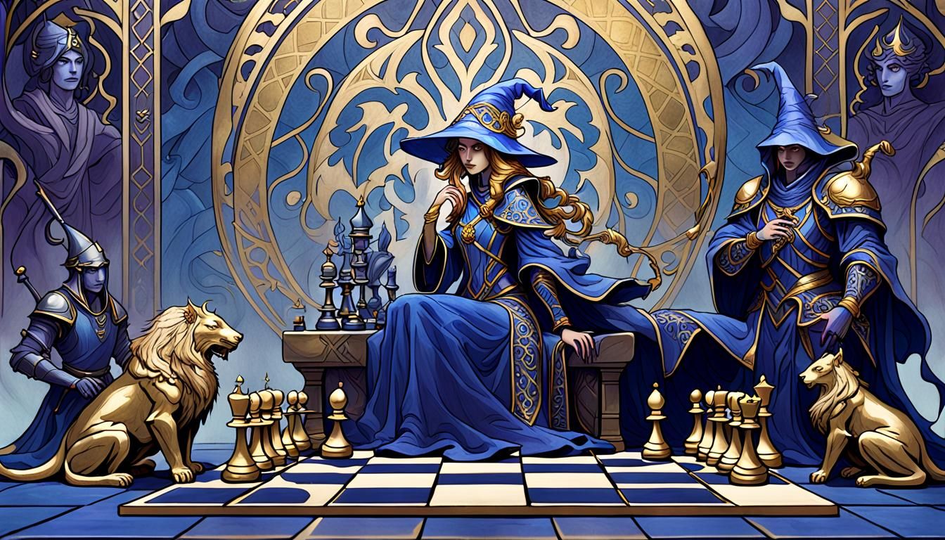Chess Game in Dark Fantasy Art Nouveau Style