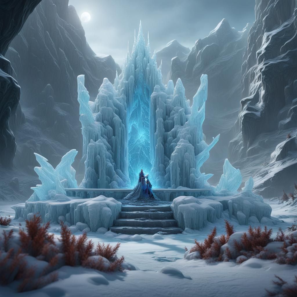 Florescent Ice Sculpture: Frozen Doom in Detailed Painting