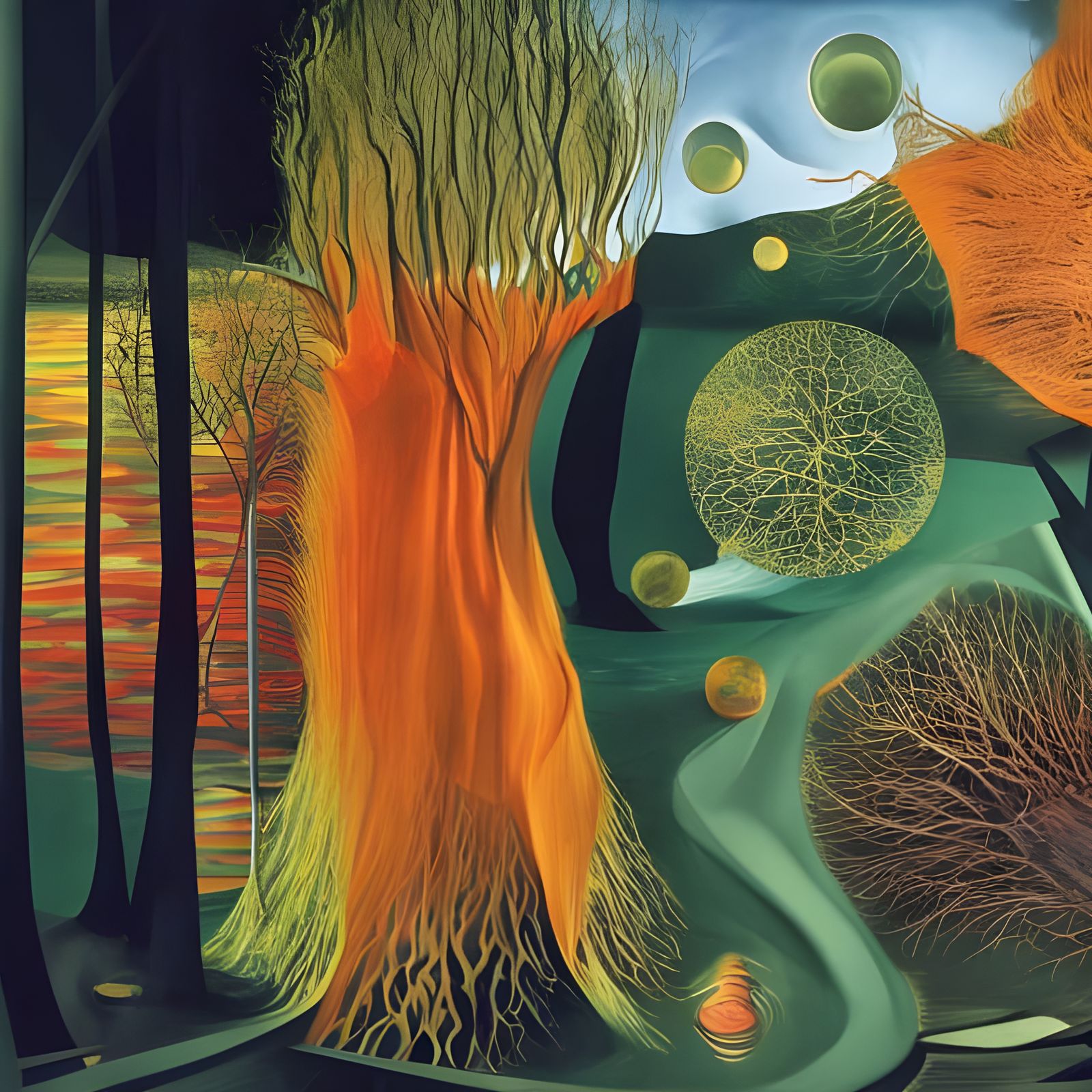 Biopunk Garden with Erupting Pond in Dreamy Style