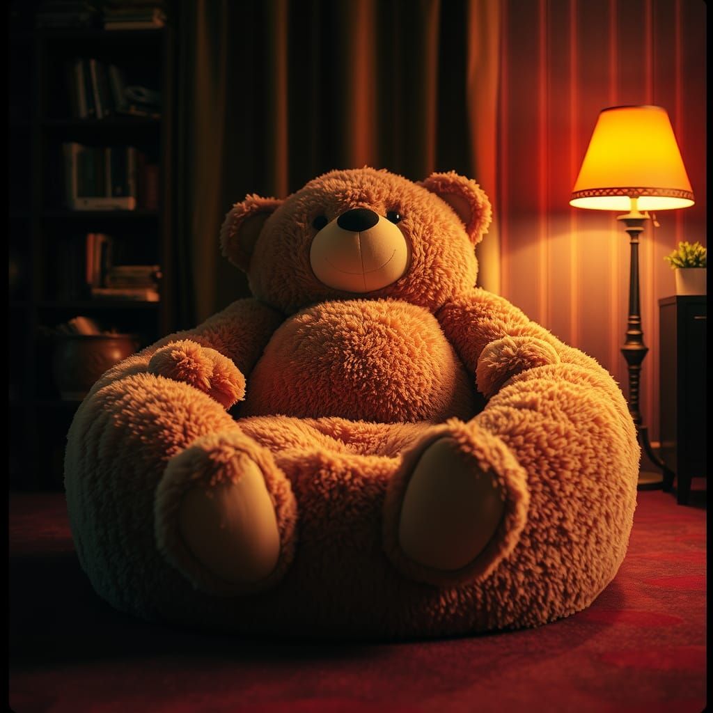 bean bag that looks like plush toy bear's belly