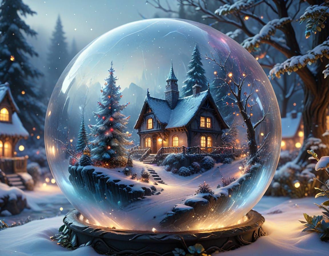 Glass Bubble With Winter Scene and Fairy Lights