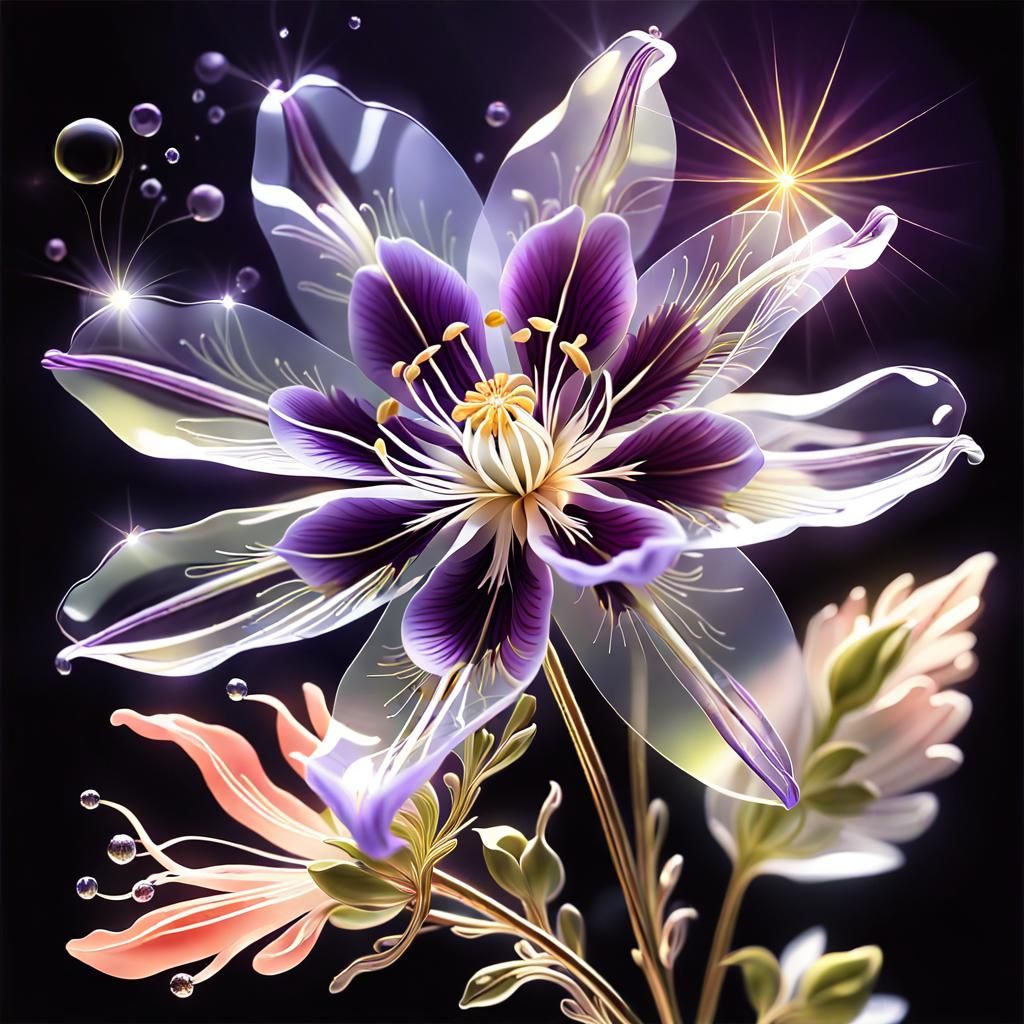 Transparent Columbine Flower in Sparkling Sunshine