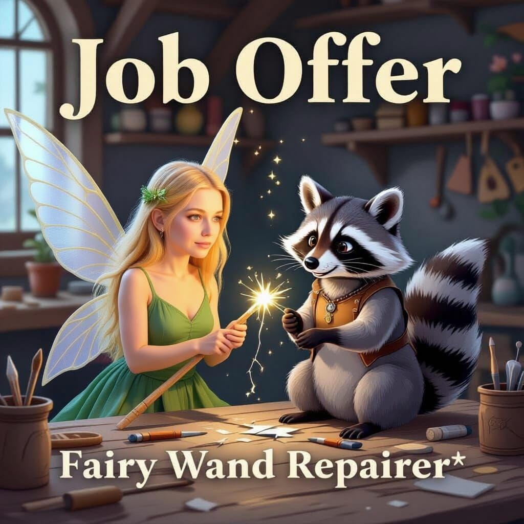 Raccoon Fairy Wand Repairer Job Offer in Workshop