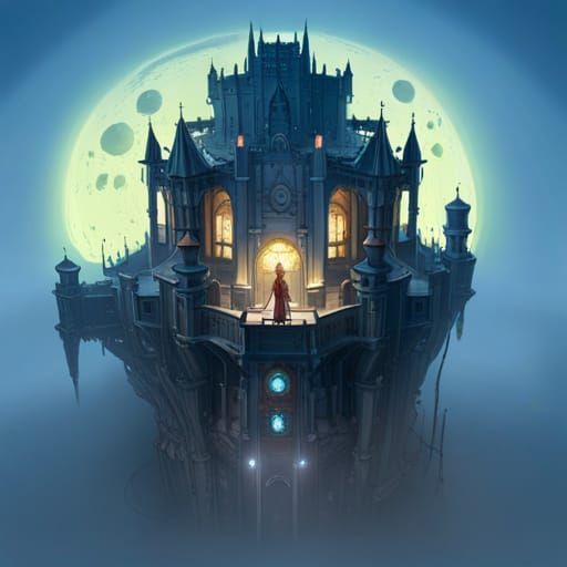 Steampunk Rococo Castle on Asteroid in Digital Art