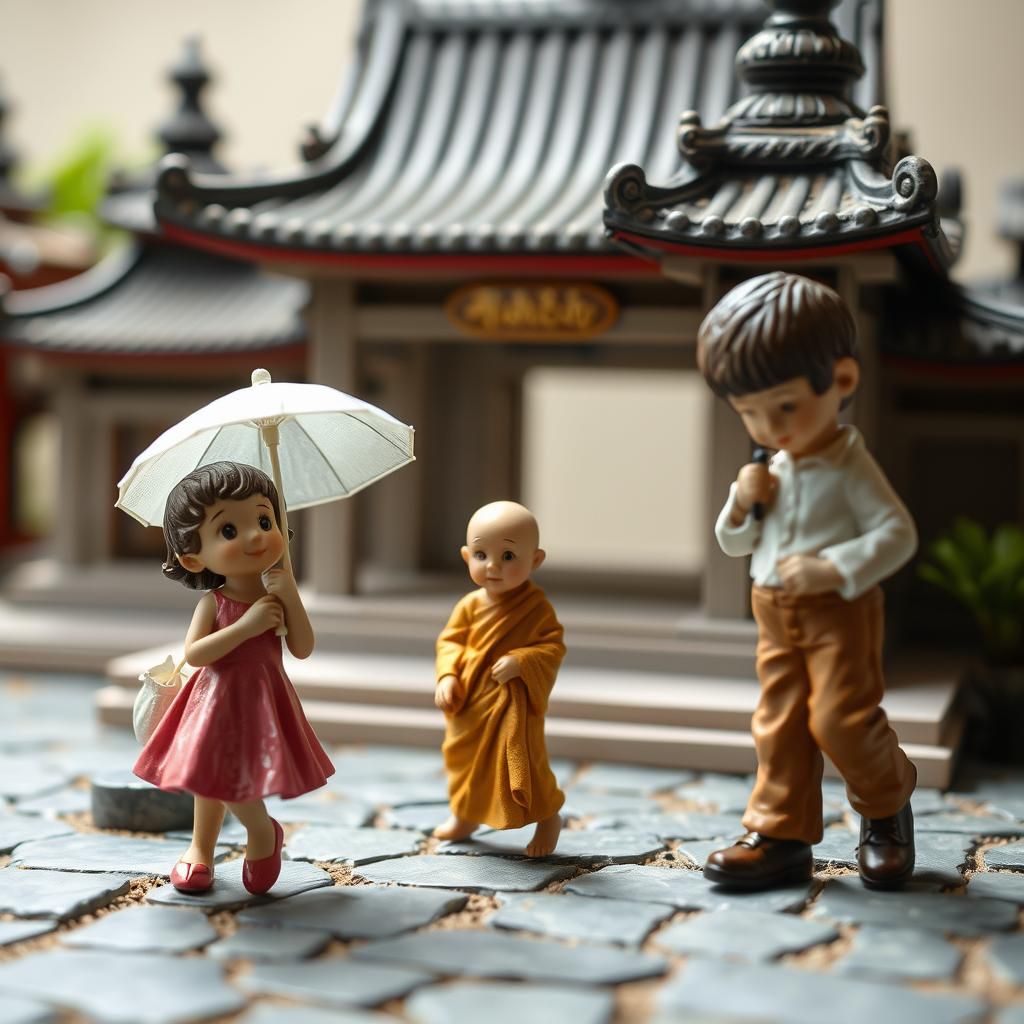 Miniature Temple Scene with Children