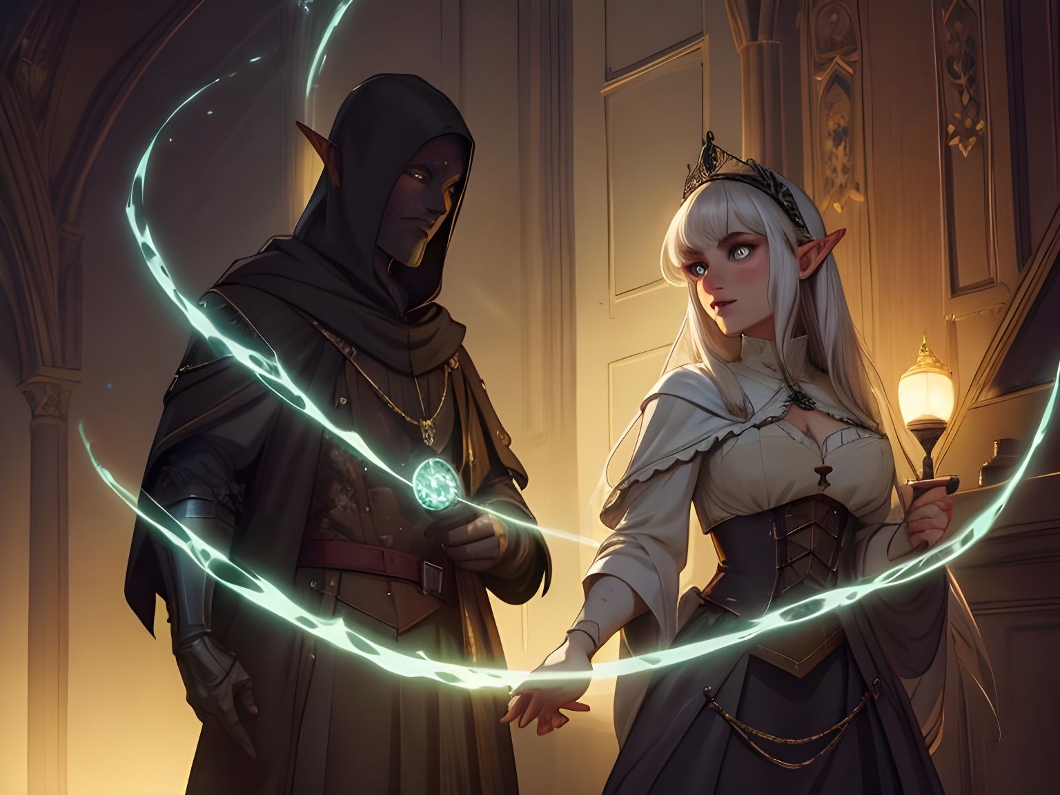 Cinematic Elf with Swirling Light in Anime Style