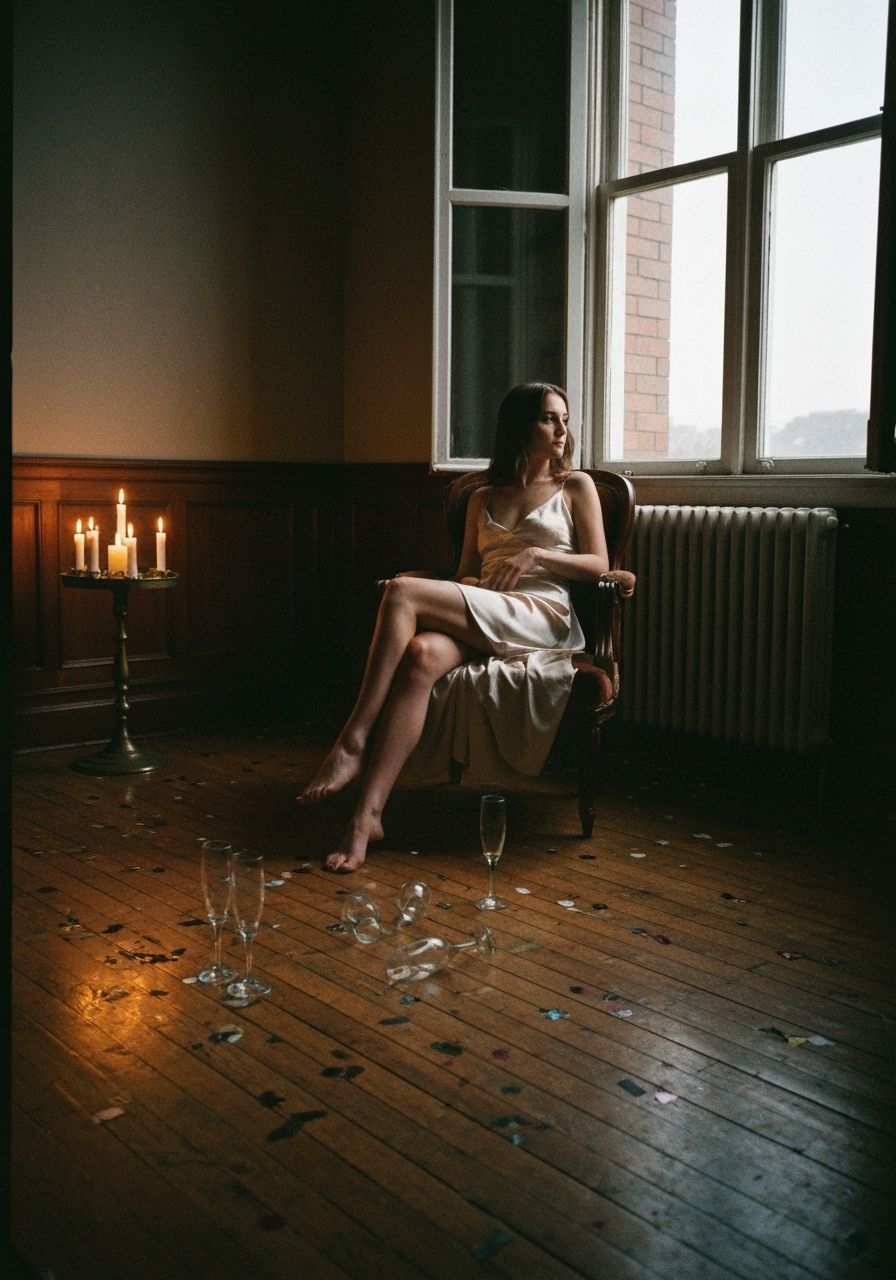 Intimate Post-Party Scene in Analog Film Style