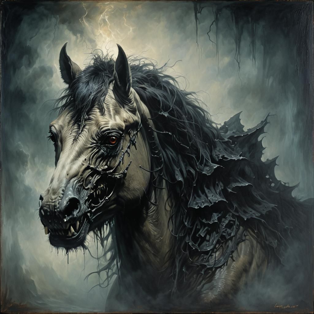 Gothic Horror: Ghostly Horse in Ethereal Mist