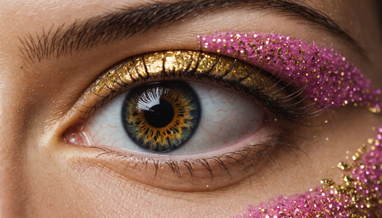 Close-Up Eye with Gold and Pink Textures