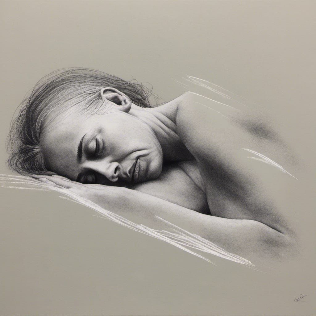 Minimalist Drawing of Sleeping Woman in Pencil and Chalk