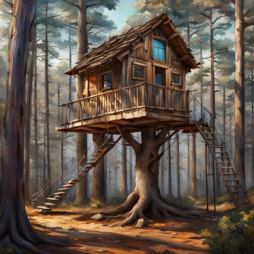 Photorealistic Treehouse Hideaway in Pine Forest