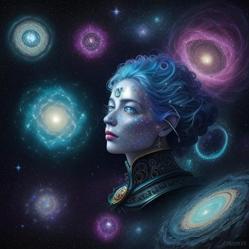 Cosmic Rock Speleothem Portrait in Surreal Style