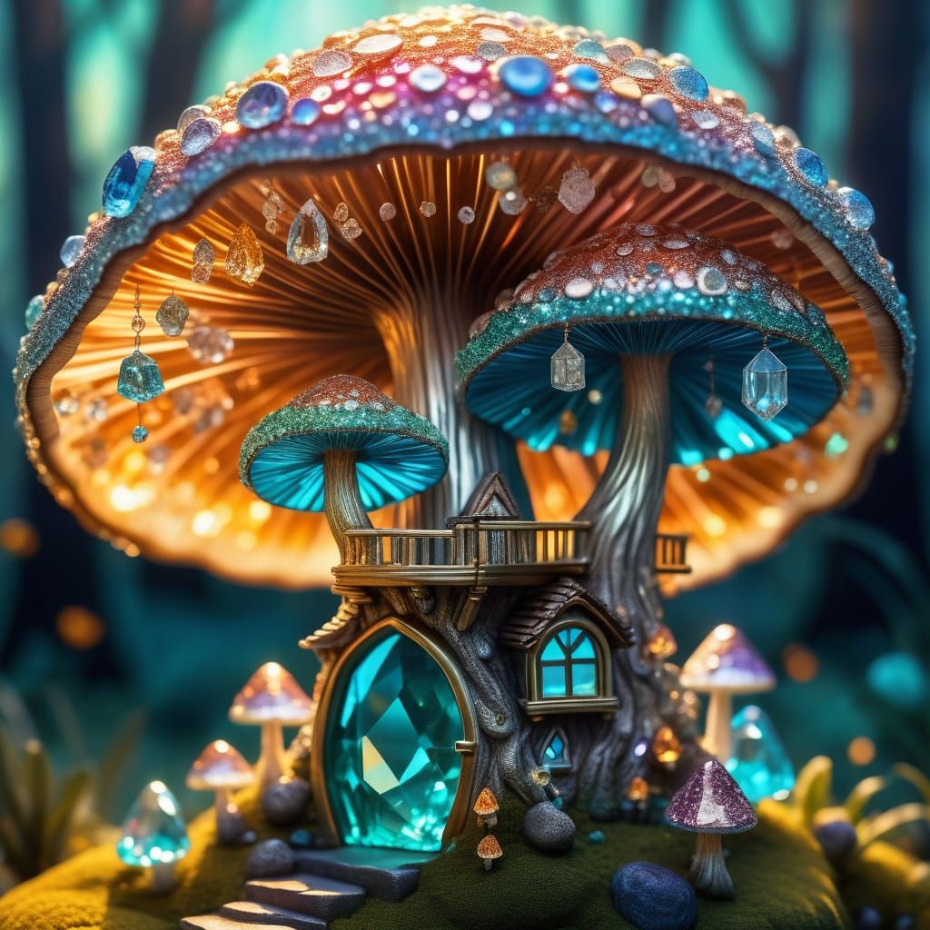 Surreal Crystal Mushroom Abode of the Starborn Fairy in Vibr...