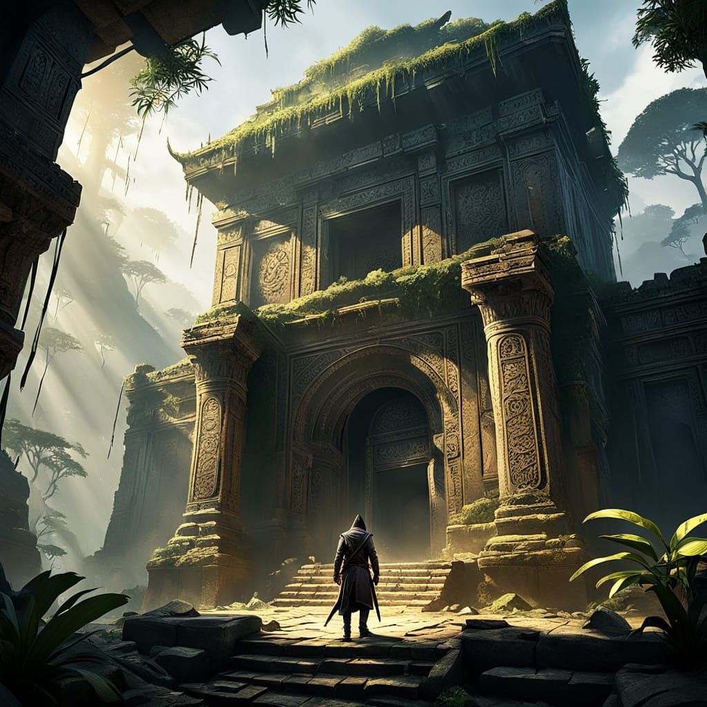 Assassin Climbing Temple Wall in Golden Hour Light