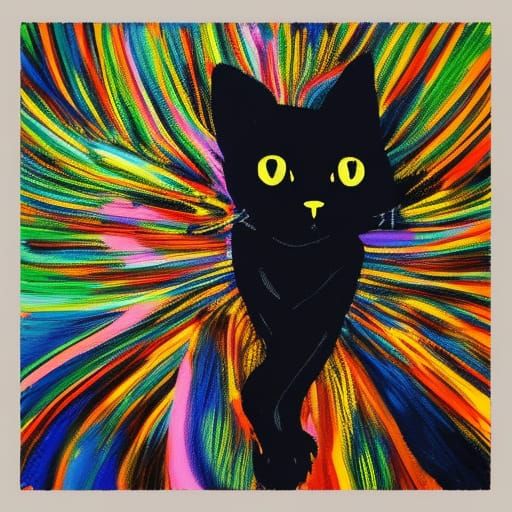 Abstract Black Cat Hunting Mice, Fine Art