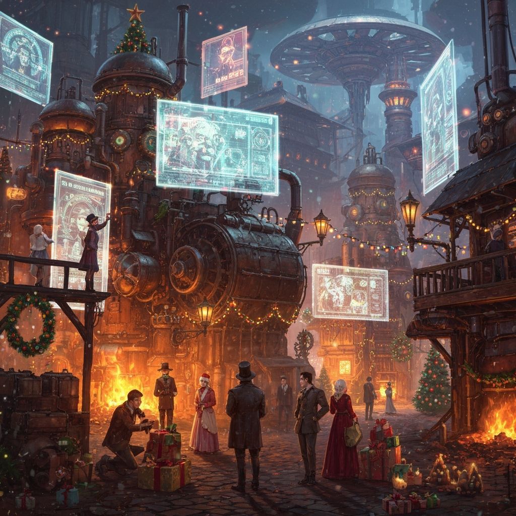 Whimsical Steampunk Village on Christmas Eve