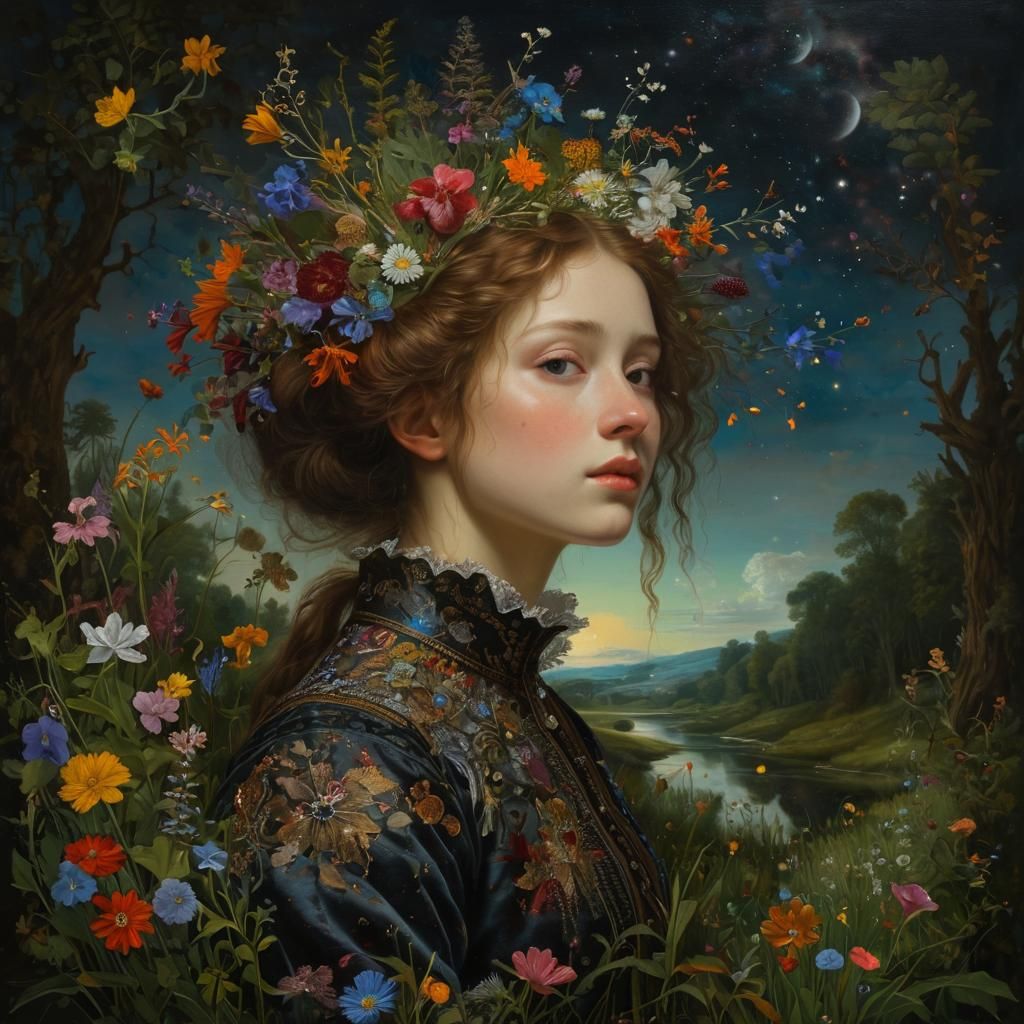 Colorful Wildflower Portrait in Cell-Shaded Style