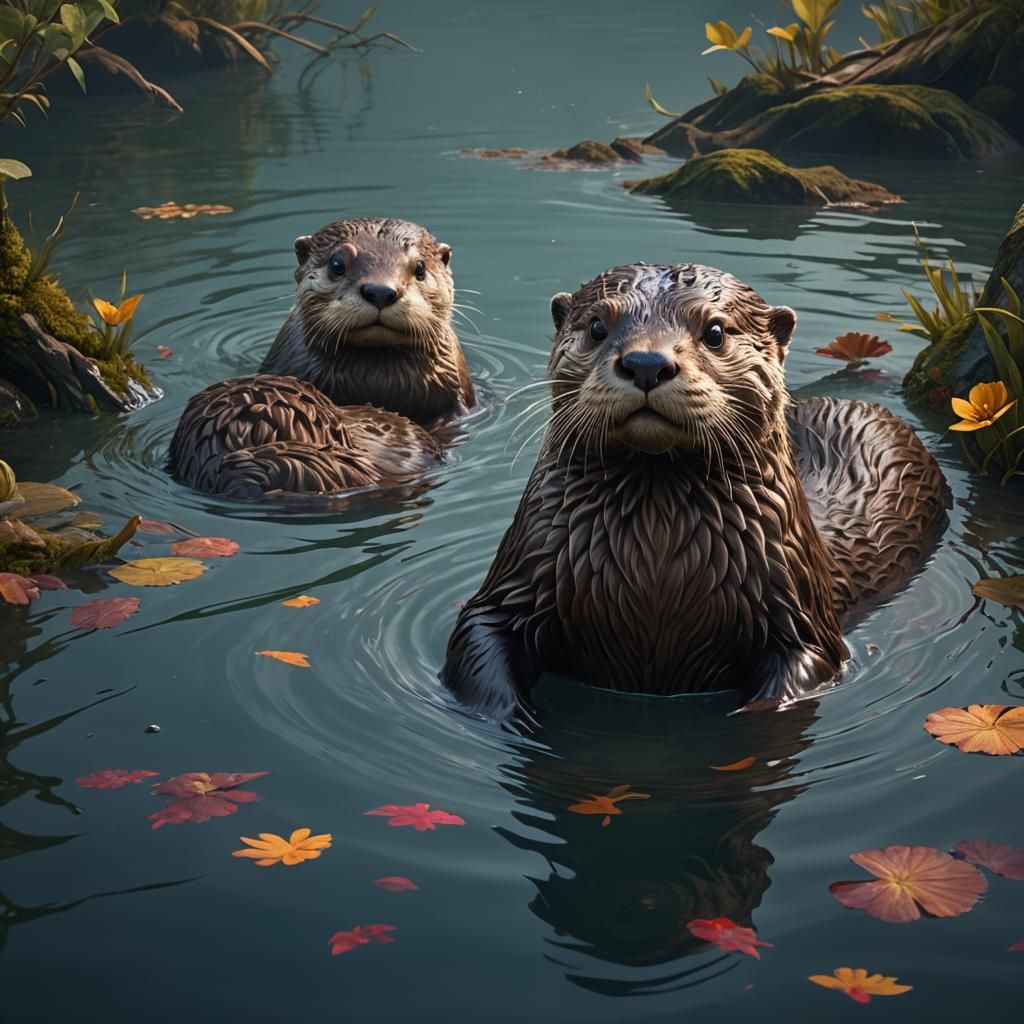 Detailed Otter Portrait in Deep Color