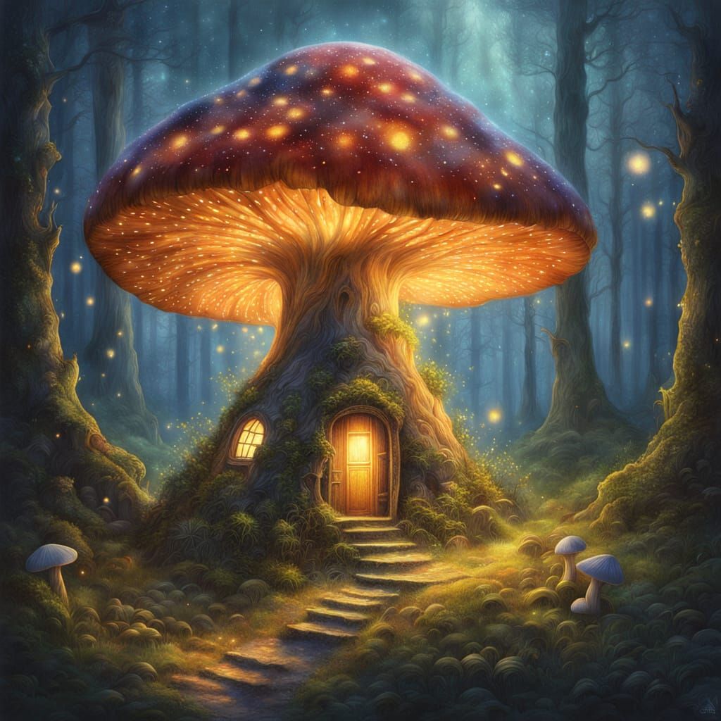 Glowing Fantasy House in a Magical Forest