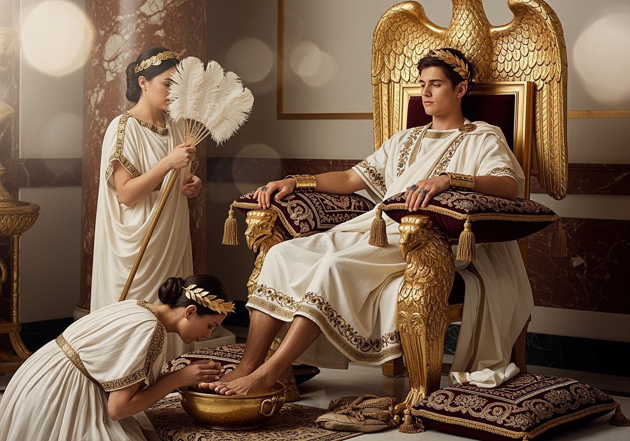 Young Emperor on Throne in Palace Room