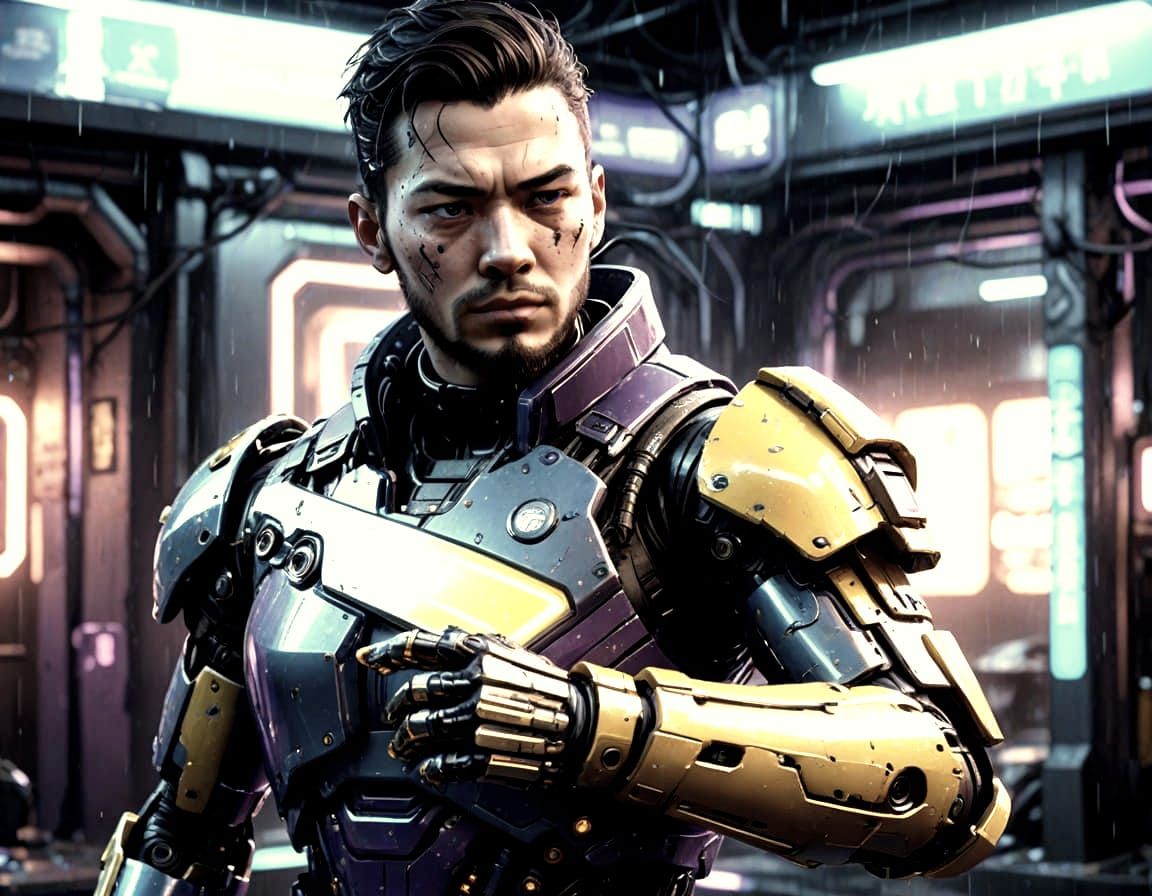 Water-punk Android in Underwater Cyberpunk City