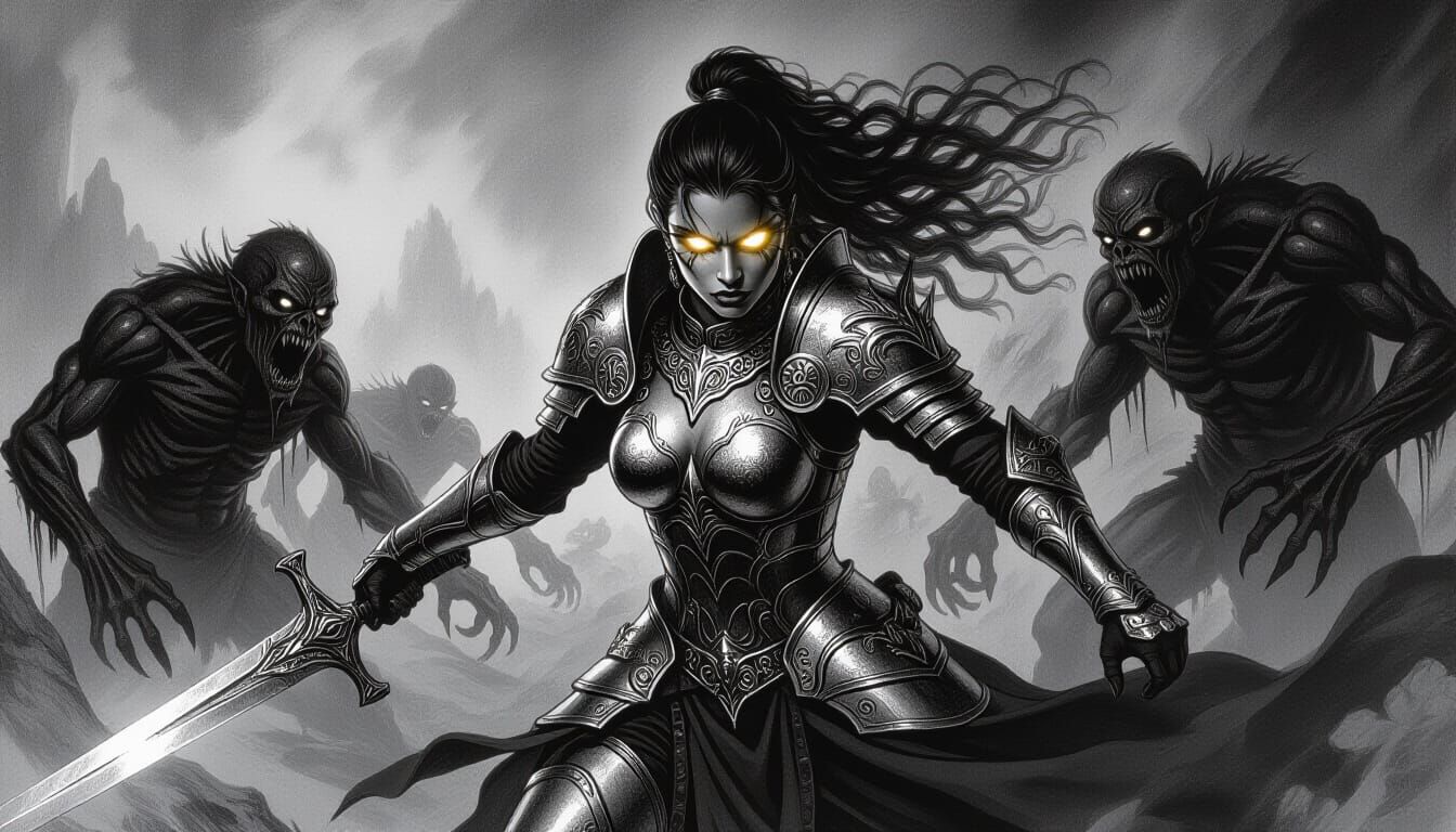 Metaphysical Warrior Battles Nightmarish Monsters in Charcoa...