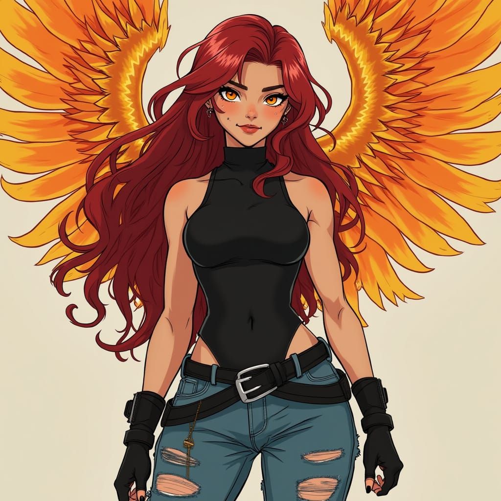 Mysterious Ember Seraphinne with Fiery Wings