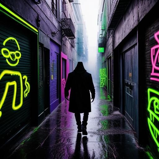 Neon Vigilante and Wolf in Neo-Expressionist Graffiti